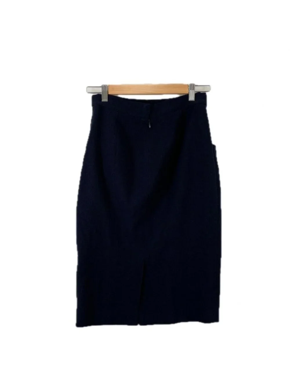 Chanel Pencil Skirt AW Wool Navy Silk 40